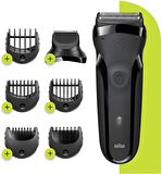 Braun 3 300 BT 6 Başlıklı Kablosuz Islak/Kuru Saç-Sakal 3 in 1 Çok Amaçlı Tıraş Makinesi 